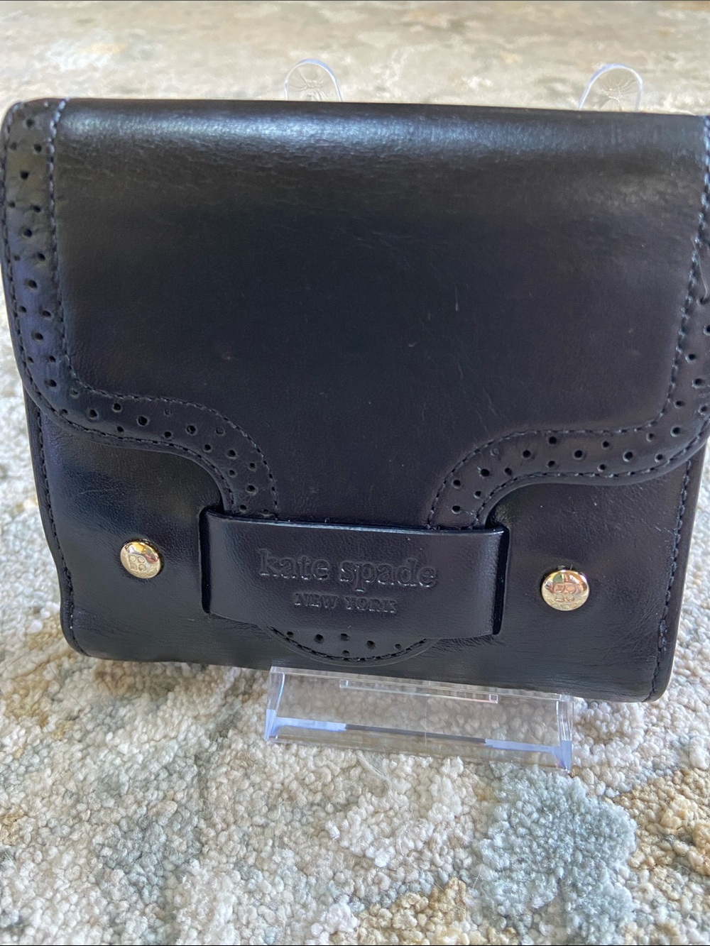 kate spade Vintage Black Leather Savona Bifold Wallet with Saddle Flap Closure